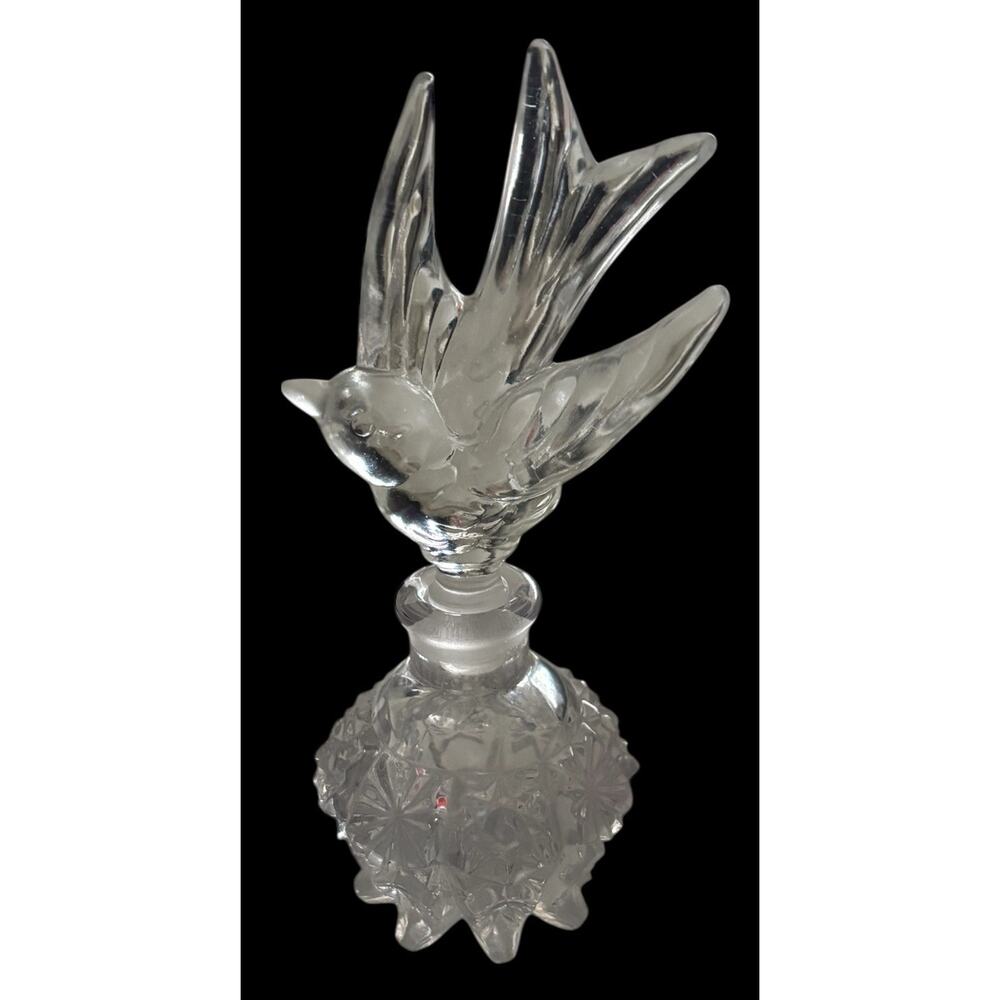 Vintage 1940s Imperial Glass Clear 7" Perfume Bottle & Large Bird Stopper